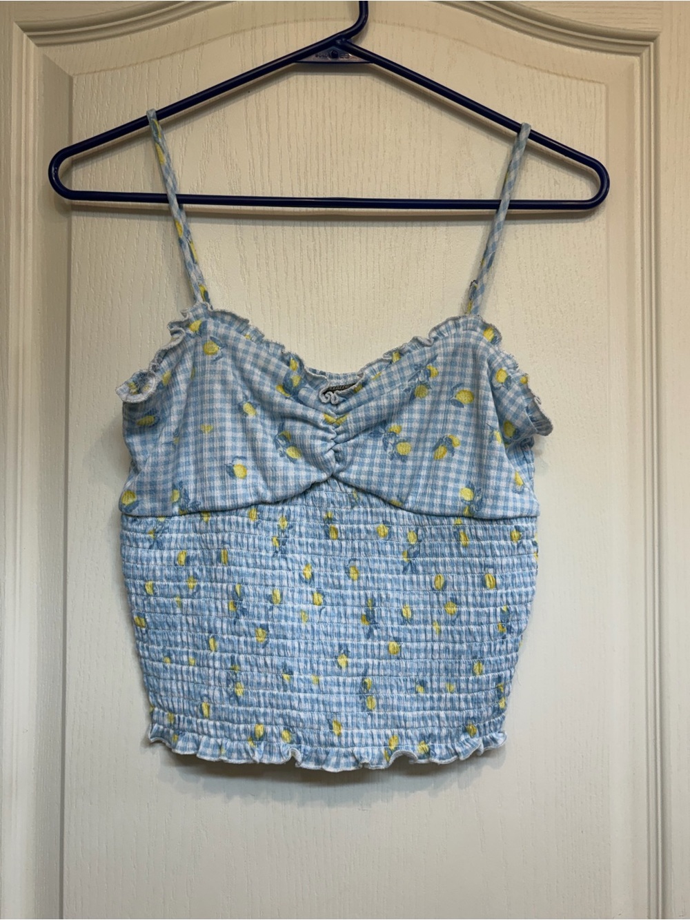 wild fable Light Blue Gingham Lemon Print Smocked Cami